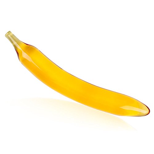 SOOCAN Eggplant Cucumber Banana Shape Crystal Glass Penis for Men and Women Adult Sex Supplies (Yellow)