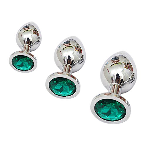 Relaxtime 3 Pcs Round Shaped Jewelry Solid Stainless Steel Anal Plug /Butt Plug/ Sex Toys for Couples (Green+Silver)