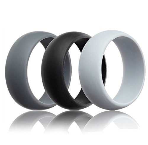 ThunderFit Men’s Silicone Wedding Ring/Band, 2mm Thick, Black/Gray/Light Gray(9.5)