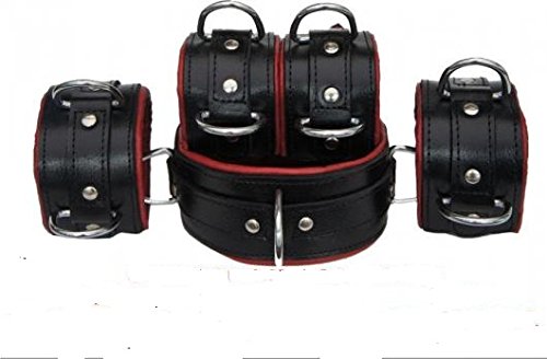 REAL Top Grain RED&Black 5 Leather Bondage Restraints Z9