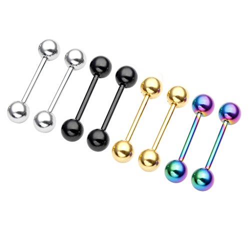 JOVIVI 8pc 16G Mix-color Stainless Steel 5mm Ball Barbell Piercing Jewelry Nipple Rings 1/2″ Length