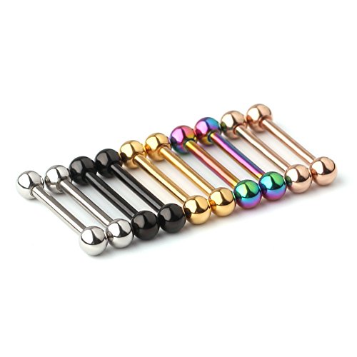 Ruifan Mix Color 316L Stainless Steel Nipple Shield Tongue Barbell Ring Bar Body Piercing 14G 14mm 10PCS