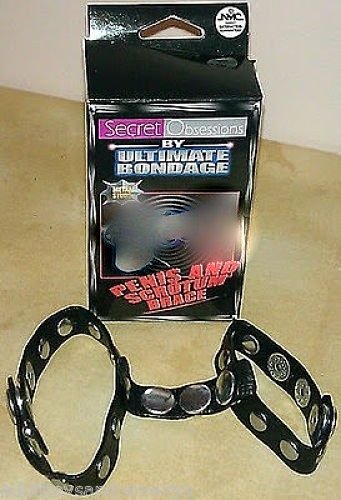 LEATHER PENIS AND SCOTUM RINGS RESTRAINTS WITH METAL STUDS NEW IN BOX
