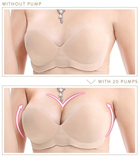 #1 Best Seller Backless Push Up Bra with Inflatable Cups for Perfect Cleavage(Size D, Nude)