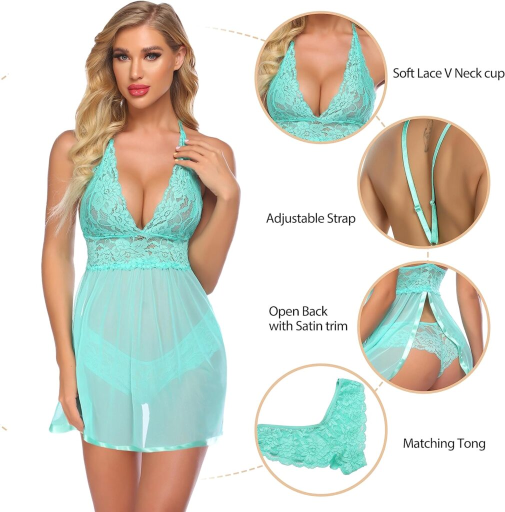 Avidlove Women Lingerie Lace Babydoll Strap Chemise Halter Teddy V Neck Mesh Nightgown