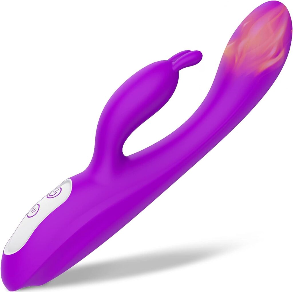 G Spot Rabbit Vibrator with Heating Function and Bunny Ears for Clitoris G-spot Stimulation,Waterproof Dildo with 9 Powerful Vibrations Dual Motor Stimulator for Women or Couple Fun