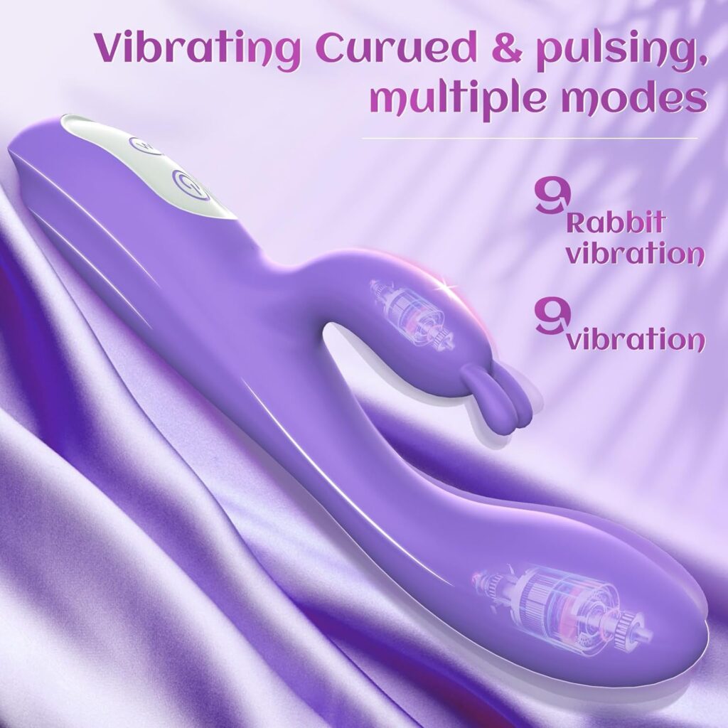 G Spot Rabbit Vibrator with Heating Function and Bunny Ears for Clitoris G-spot Stimulation,Waterproof Dildo with 9 Powerful Vibrations Dual Motor Stimulator for Women or Couple Fun