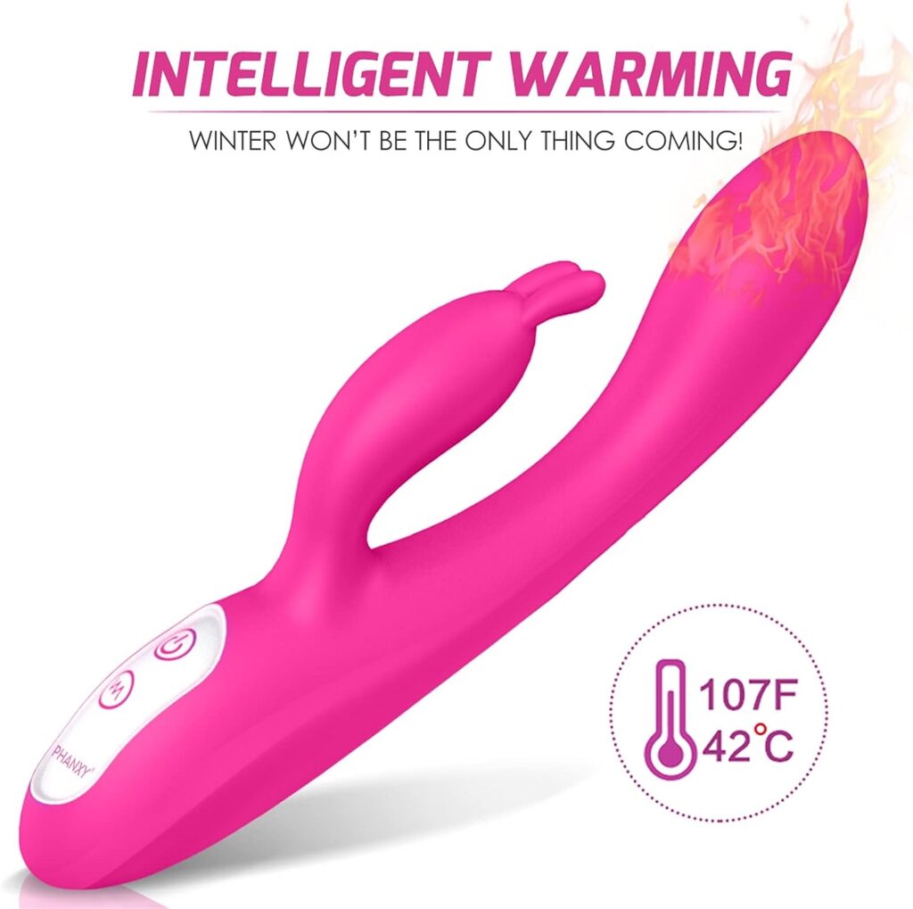 G Spot Rabbit Vibrator with Heating Function and Bunny Ears for Clitoris G-spot Stimulation,Waterproof Dildo with 9 Powerful Vibrations Dual Motor Stimulator for Women or Couple Fun