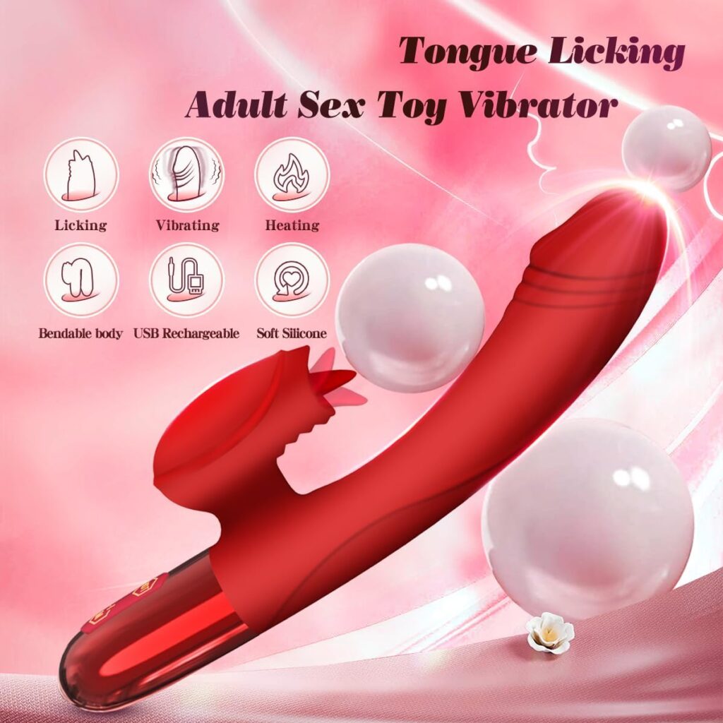 Rabbit Vibrator Dildo for Women Vaginal Health , G Spot with Tongue Licking 10 Vibration Realistic Anal Vibrating Clitoral Clit G Stimulation , Heated Adult Sex Toys