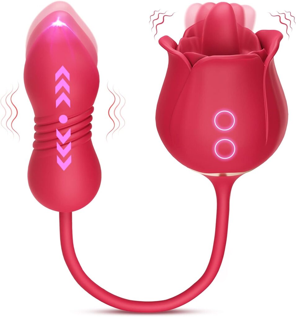 Rose Sex Toy Dildo Vibrator - 3in1 Rose Sex Stimulator for Women with 9 Tongue Licking  Thrusting Dildo G Spot Vibrators, Adult Sex Toys Games Clitoral Nipple Licker for Woman Man Couples Pleasure