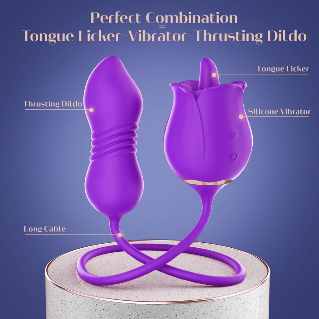 Rose Sex Toy Dildo Vibrator - 3in1 Rose Sex Stimulator for Women with 9 Tongue Licking  Thrusting Dildo G Spot Vibrators, Adult Sex Toys Games Clitoral Nipple Licker for Woman Man Couples Pleasure