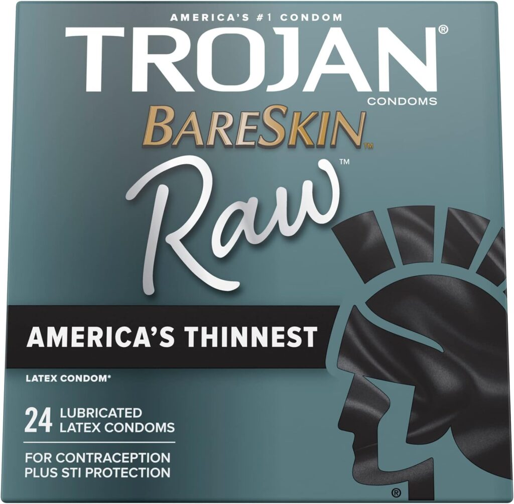 TROJAN BareSkin Raw Thin Condoms, Lubricated Condoms for Men, America’s Number One Condom Brand, 24 Count Pack