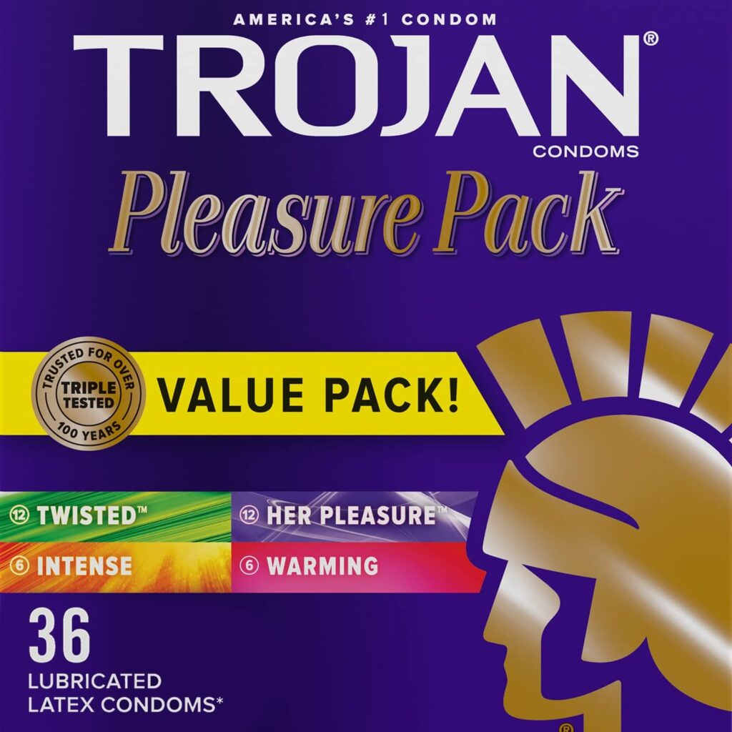 TROJAN Pleasure Pack Assorted Condoms, Lubricated Condoms Value Pack, 36 Count