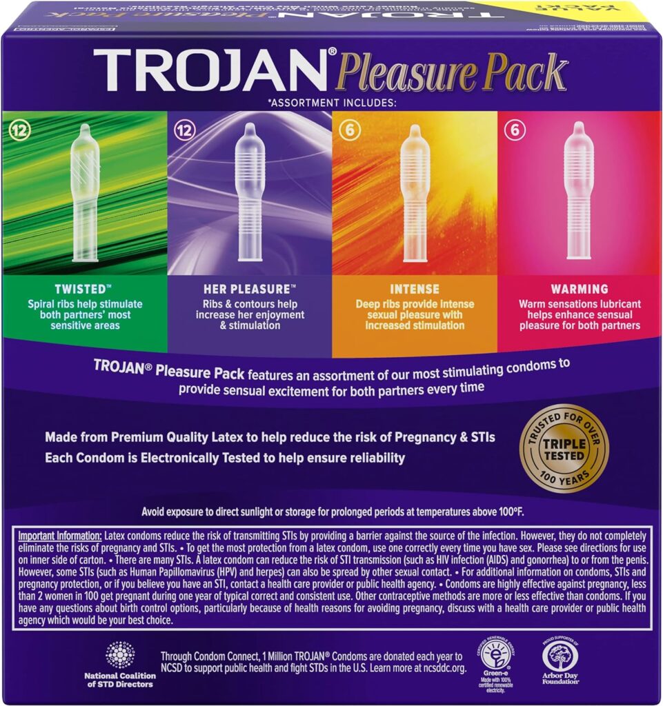 TROJAN Pleasure Pack Assorted Condoms, Lubricated Condoms Value Pack, 36 Count