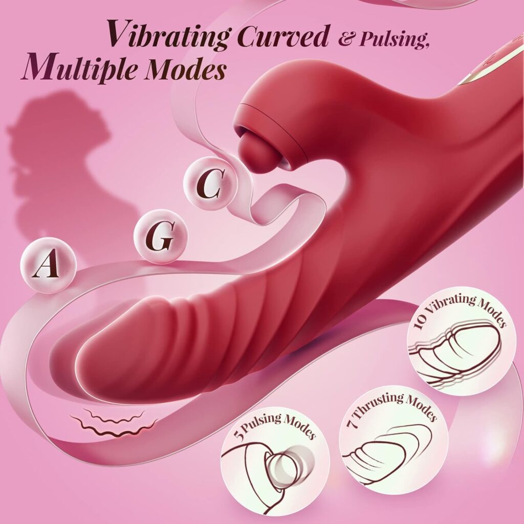 Vibrator Thrusting Dildo for Women - G Spot Vibrator Clitoral Stimulator Sex Toys Thrusting vibrator with 10 Vibration 7 Thrust Mode with Licking, Rabbit Vibrators Adult Sex Toy for Women and Couple