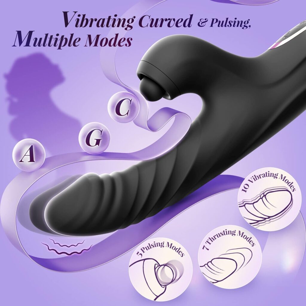 Vibrator Thrusting Dildo for Women - G Spot Vibrator Clitoral Stimulator Sex Toys Thrusting vibrator with 10 Vibration 7 Thrust Mode with Licking, Rabbit Vibrators Adult Sex Toy for Women and Couple